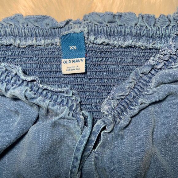 Sz XS Old Navy Peasant Jean Chambray Puffy Sleeve Drawstring Chest Dress - Picture 4 of 8